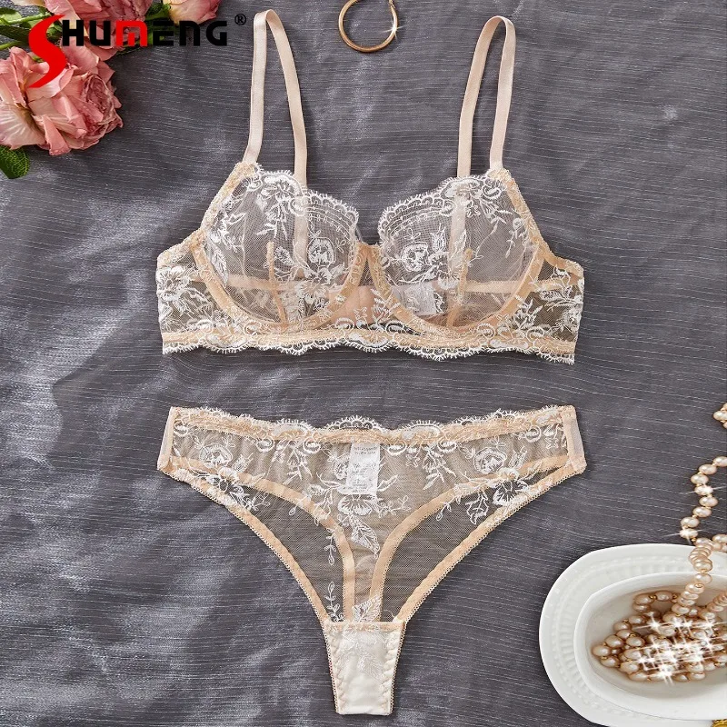 

Push Up Temptation Nightwear Bra Set Women French Lace Sexy Embroidered Lingerie Female Japanese Underwire Brief Suits