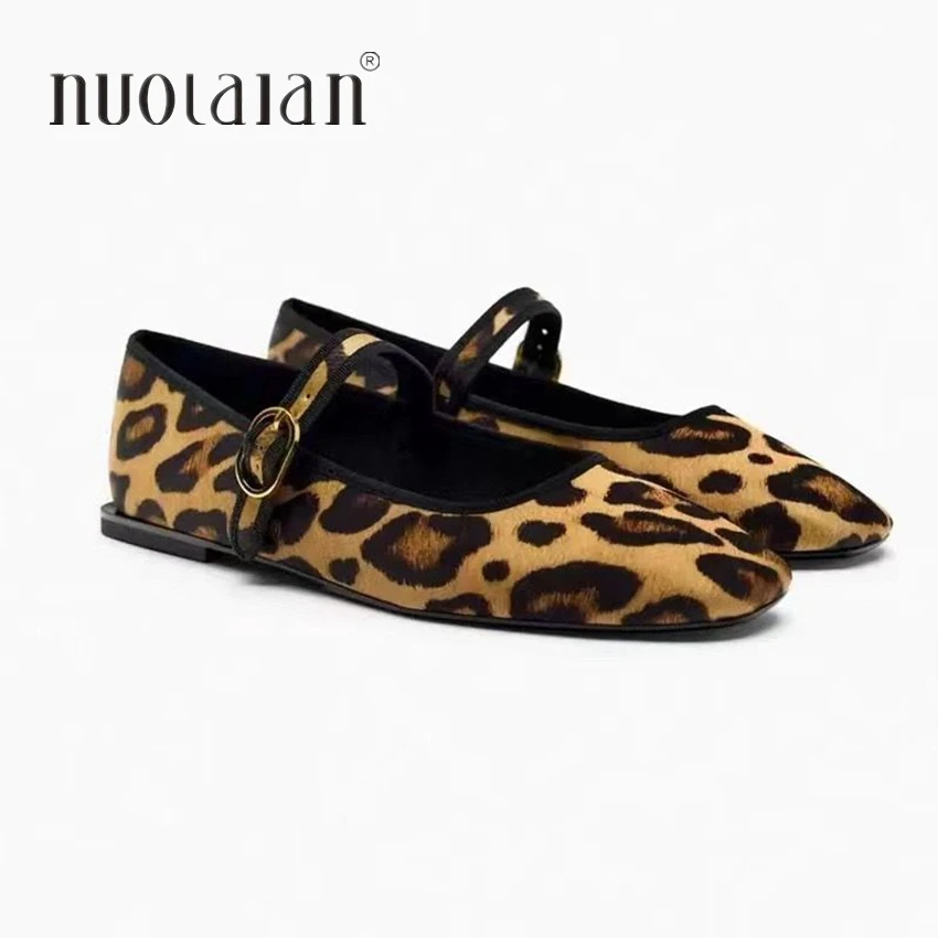 2024 Womens Leopard Print Casual Shoes Woman Flat Shoe Summer Mary Jane Shoes Woman Slip-on Flats