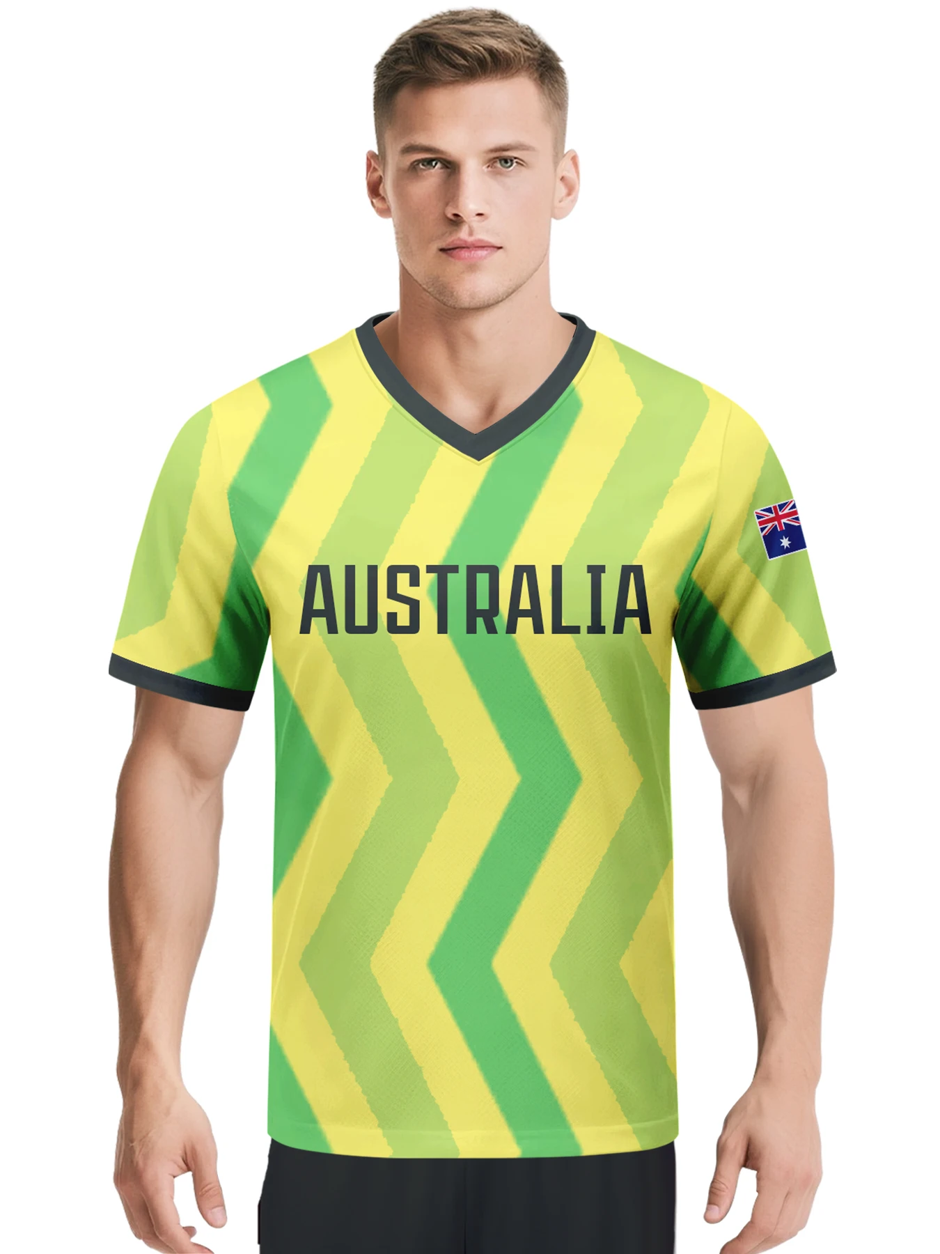 Custom Australia Soccer Jersey Personalized with Name Number Breathable V-neck Football Team Shirt for Men Youth Women view 3