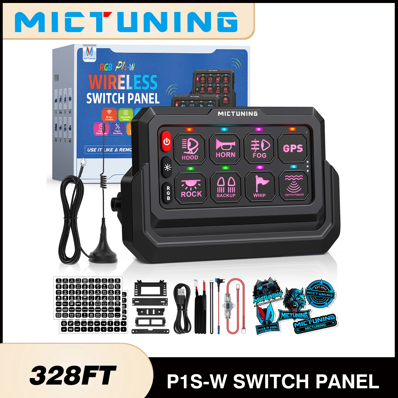 

MICTUNING P1S Wireless 8/12 Gang Switch Panel,Remote Control Range Up to 328FT Multi-Panel Connectivity,Magnetic/Type-C Charging