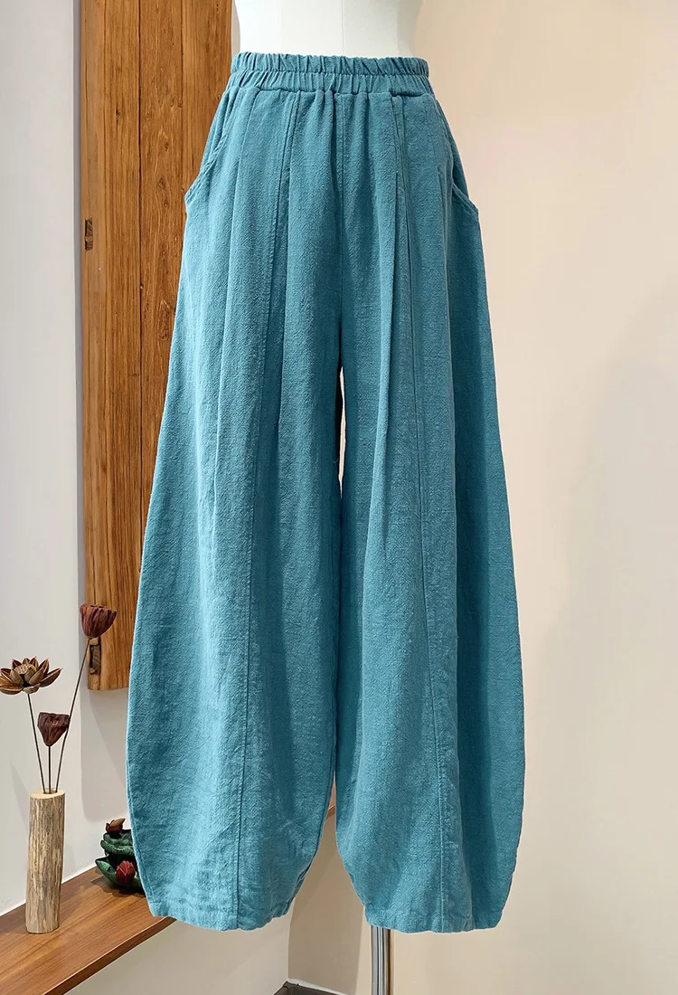 

Autumn/Winter Cotton-Linen Pants: Ramie Stone-Washed Chinese Zen Style Slim-Fit Culottes.