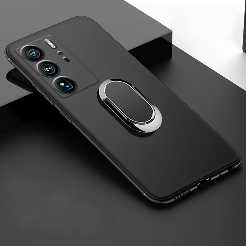 Case For ZTE Axon 40 Ultra Metal Ring Holder Magnetic Silicone Phone Case On For ZTE Axon 40 Ultra A2023P