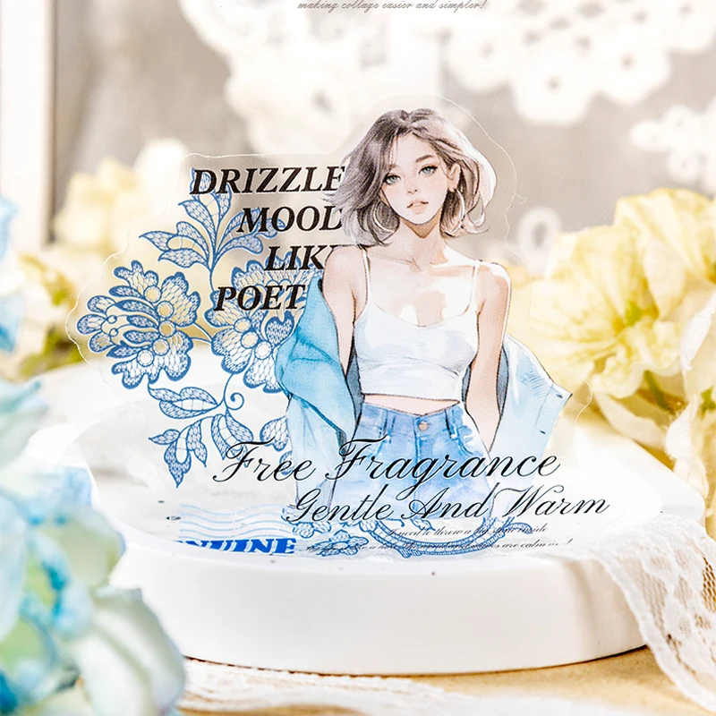 Mr. Paper, 6 Styles, 10PCS/bag, PET Stickers, Lace Element Girl Character Handmade Collage Scrapbook, Phone Case, Notebook