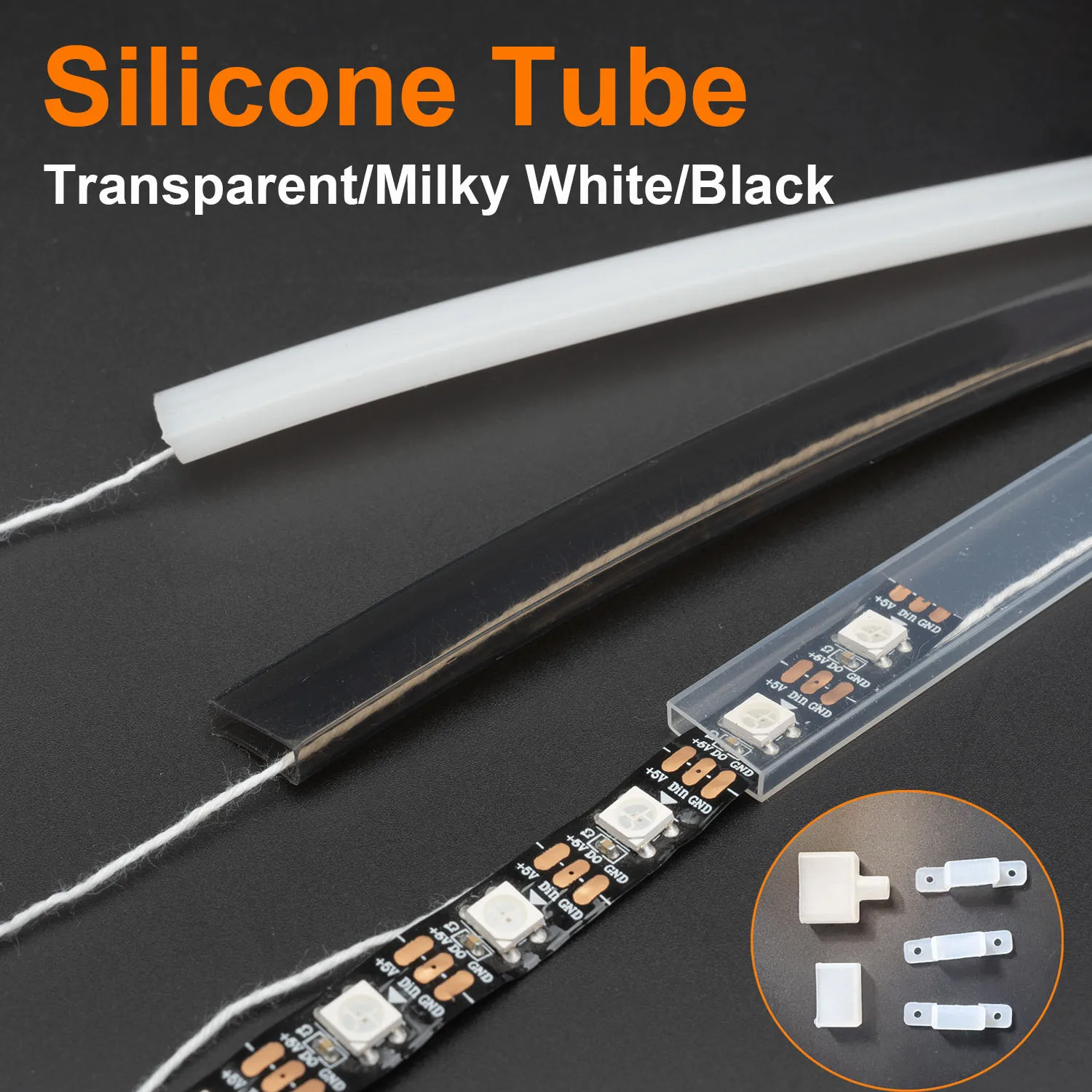 8/10/12mm Black/Transparent/Milky White LED Silicone Tube Waterproof Flexible Protection Cover Fit WS2812B WS2811 Strip Light