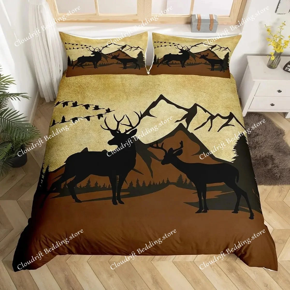 

Пододеяльник с оленями и лосями, размеры King/Queen, комплект постельного белья с изображением оленей, лесных животных, для кемпинга и охоты