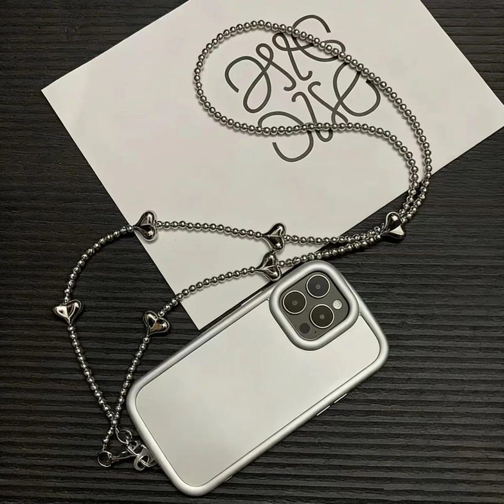 Women's Long Chain Phone Lanyard, Heart Electroplated Beaded Crossbody Strap, Anti-Lost Portable Design, Trendy Accessory for Wo