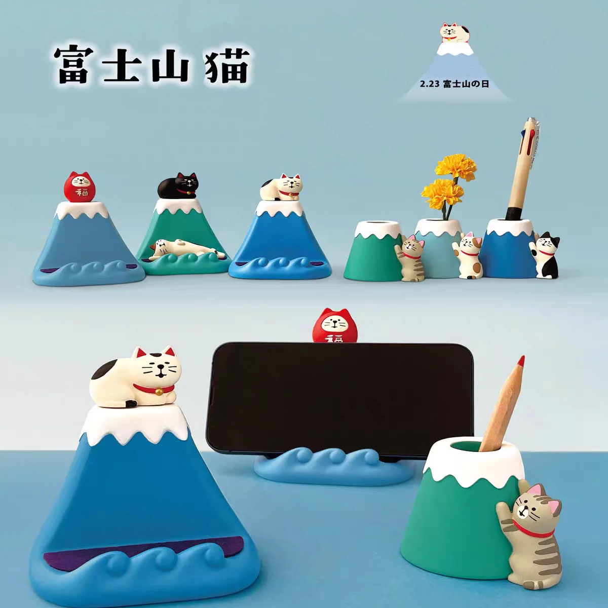 Lindo Portalápices con Forma de Gato del Monte Fuji, Organizador de Escritorio, Accesorios de Oficina, Soporte para Lápices, Organizador de Bolígrafos, Accesorios Lindos para Escritorio