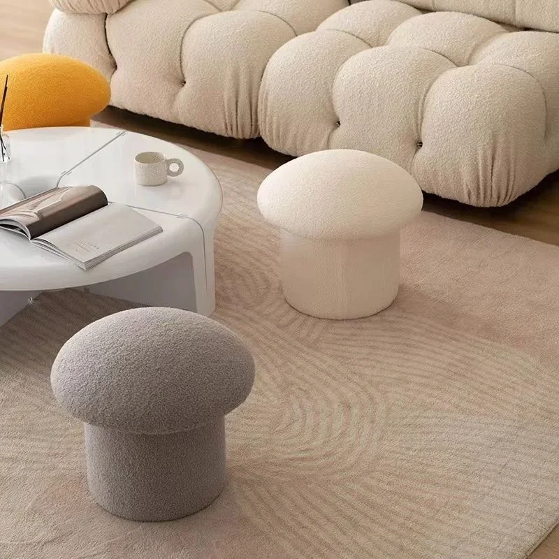 

Cozy Teddy Velvet Mushroom Stool: Portable Vanity Chair High Load-Bearing Footstool with Solid Wood Frame