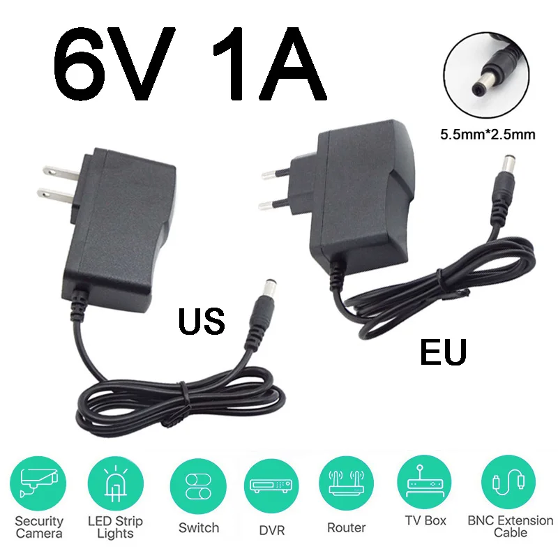 

AC 100V-240V DC 6V 1A 1000ma Power Supply Adapter Converter 6volt Switching Power Supplies For LED Strips Light CCTV Router