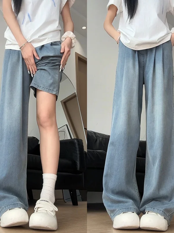 

Джинсовые джинсы, женские тонкие прямые брюки из ленивого шелка, широкие брюки, осенние новые брюки с эффектом похудения, высокая талия для поездок на работу...