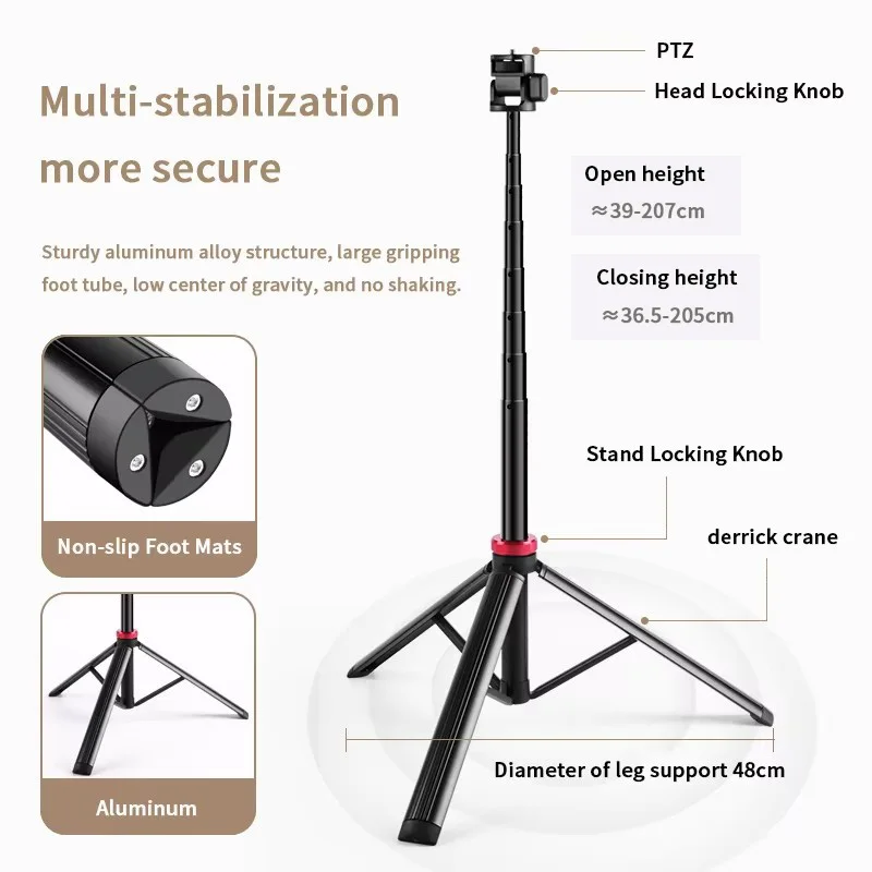 2M Portable Universal Tripod Aluminum Alloy Lamp Holder for 1/4 screw Fill Light Lightweight Camera Action Camera