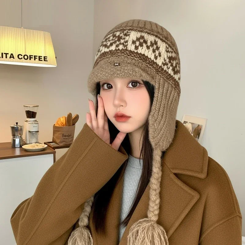 

Warm Knitted Woolen Cap Style Autumn Winter Hat Face Windproof Cozy Ear Protection for Men Women Children Cute Ball Cap