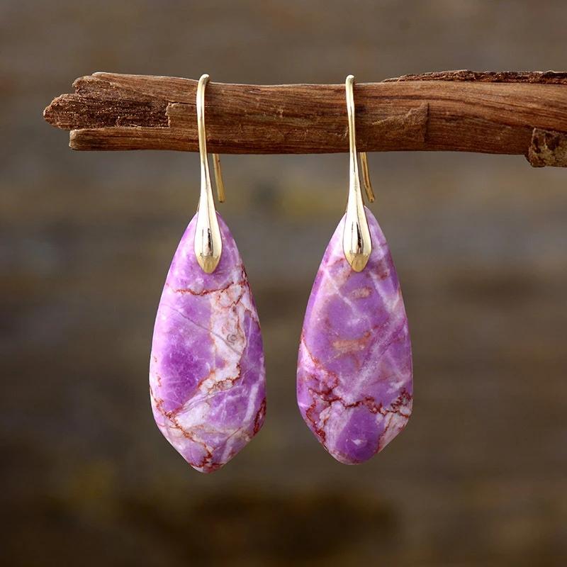 European and American Bohemian Natural Stone Droplet Pendant Earrings Women Fashion Accessories Jewelry Personalized Earrings