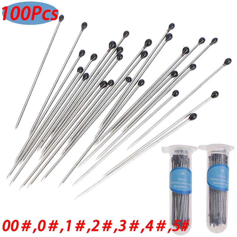 100PCS 00＃~5# Insect Pin Specimen Needle Stainless Steel Specimen Needle With Tube For School Lab Entomology Body Dissection