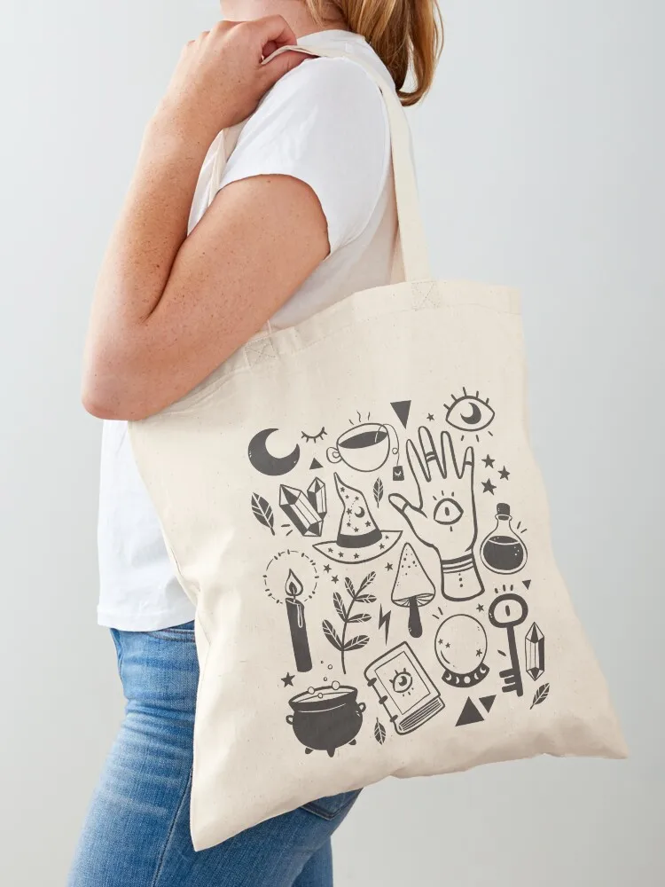 

Witchy Things Black White Tote Bag Women bags large size bags personalized tote bag canvas tote bags