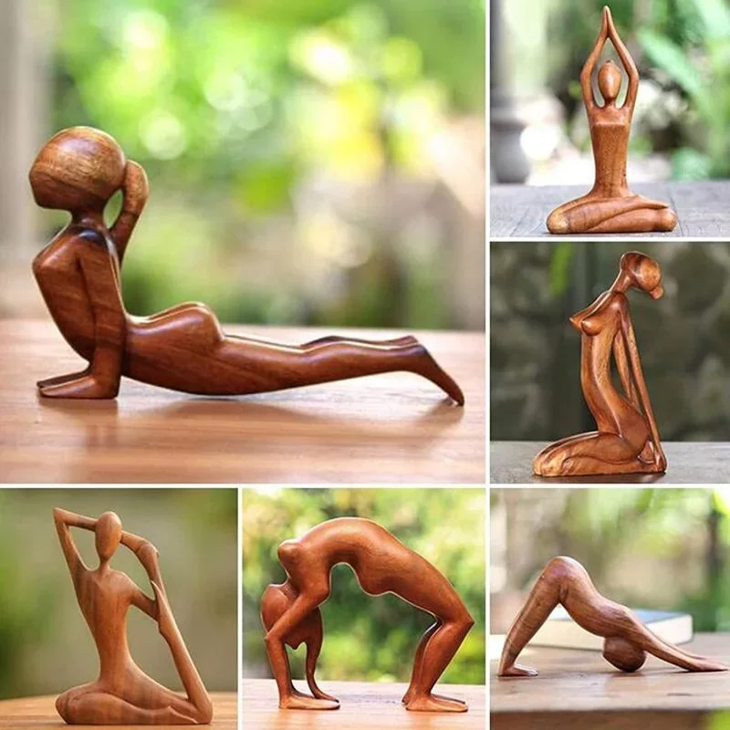 YOGA GIRL WOOD CARVING Yoga Pose Meditation Statue - Handmade Wooden Yoga Pose Sculpture Yoga Girl Home Decoration