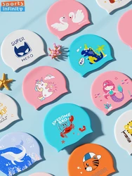 Cute Cartoon Children's Swimming Cap Mermaid Pattern Girls Silicone Swim Cap Dinosaur Crab Print Waterproof Swimming Hat for Boy