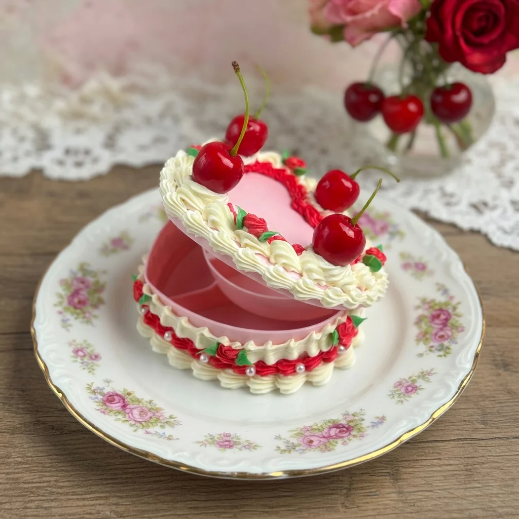 Herzförmige Kirschkuchen-Dekoration Rosa Romantische Tischdekoration für Hochzeit Geburtstag Party Heim-Dekoration Handwerk – Detail 1