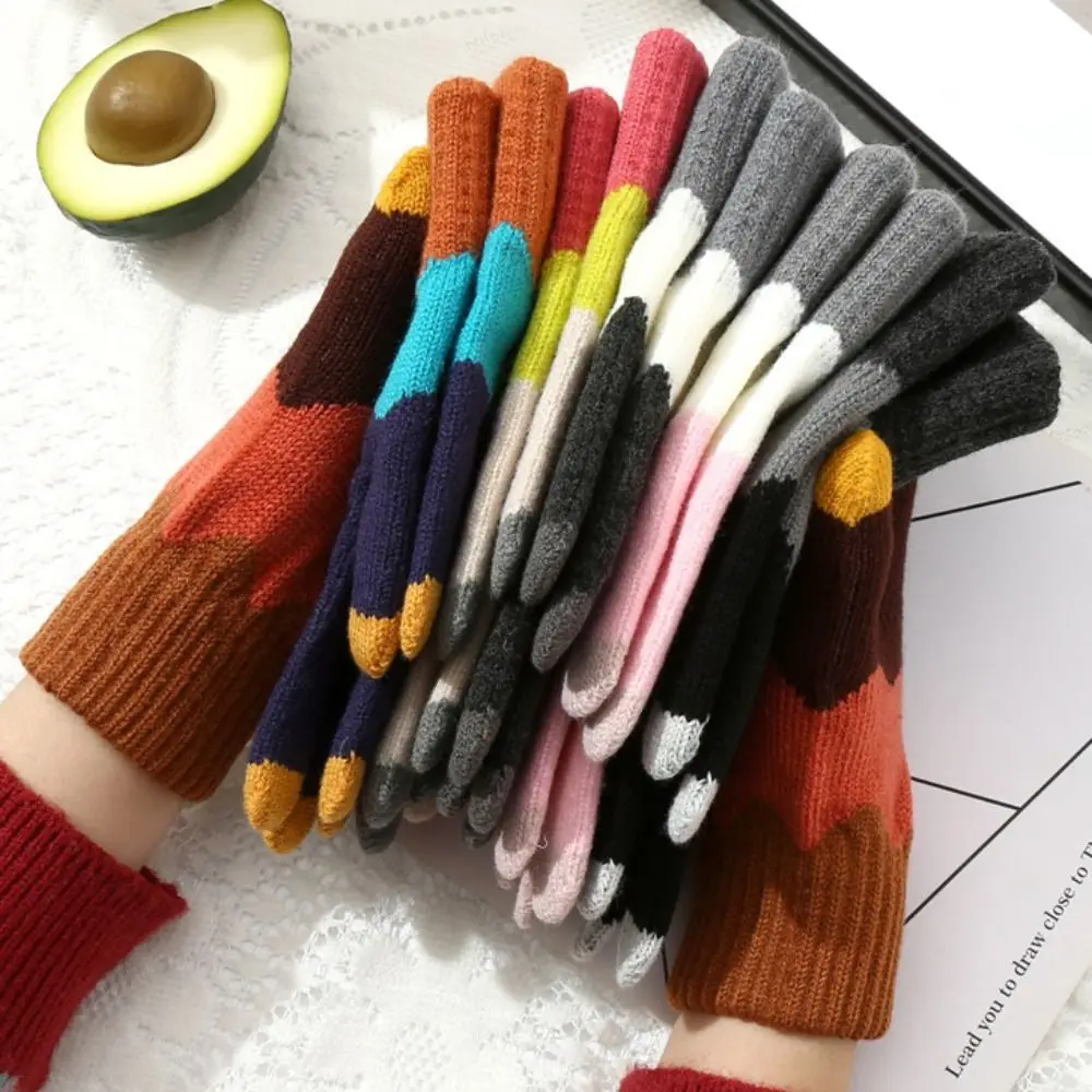 Fashion Warm Knitted Gloves Plush Thick Stretch Knit Mittens Windproof Crochet Glove Men Women