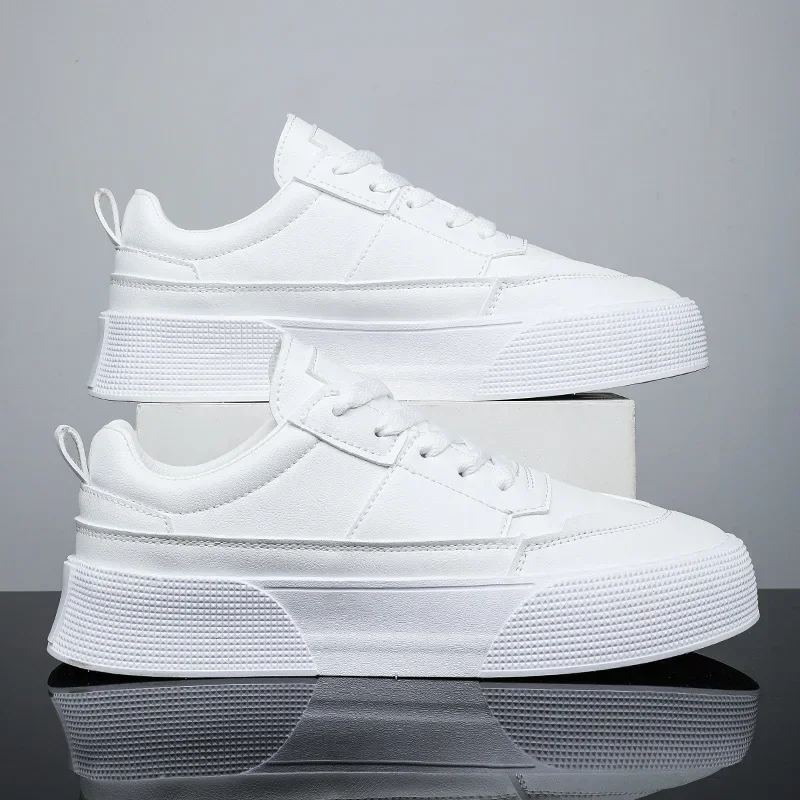 Men White Shoes Leather Casual Sneakers  Trend Platform Shoes Comfortable Vulcanized Shoes for Men White Tenis Masculinos