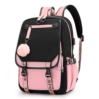 Mochilas escolares para niños y niñas, mochila para estudiantes universitarios, bolso escolar Kawaii, mochila de viaje de moda Harajuku, bolso negro y rosa