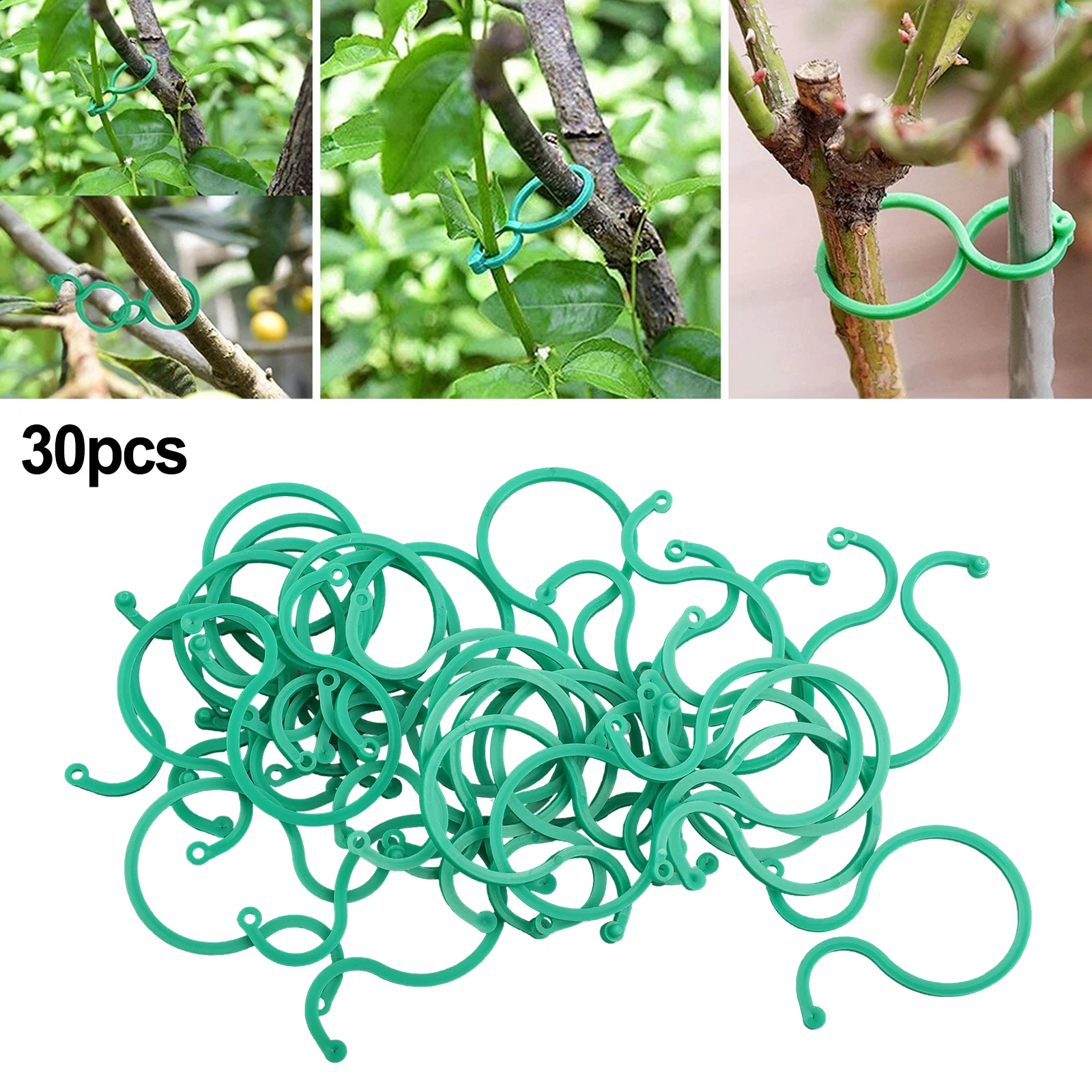 30pcs Garden Ring Tie Clips Plant Support Ties Flower Supports Green Plastic Fixing Buckle For Vegetables Climbing Plants