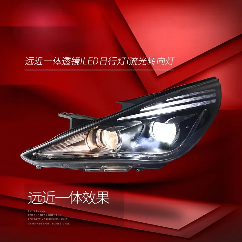 Suitable for 11-15 8th Generation Sonata Headlights Modified Dual Lens Xenon Lamps LED Daytime Running Lights Headlights