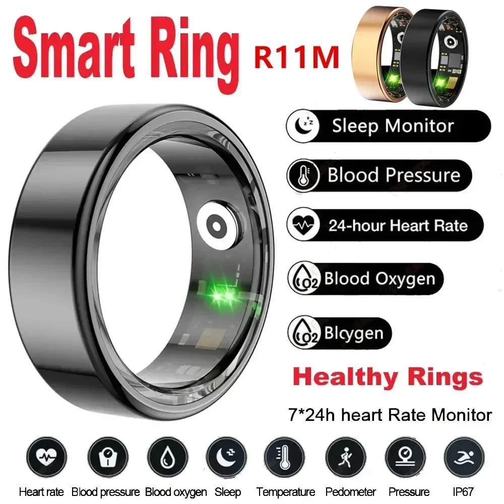 

2024New R11M Smart Ring Heart Rate Health Sleep Monitoring IP68 Waterproof Multi-sport Modes Titanium Steel Shell Ring For Adult