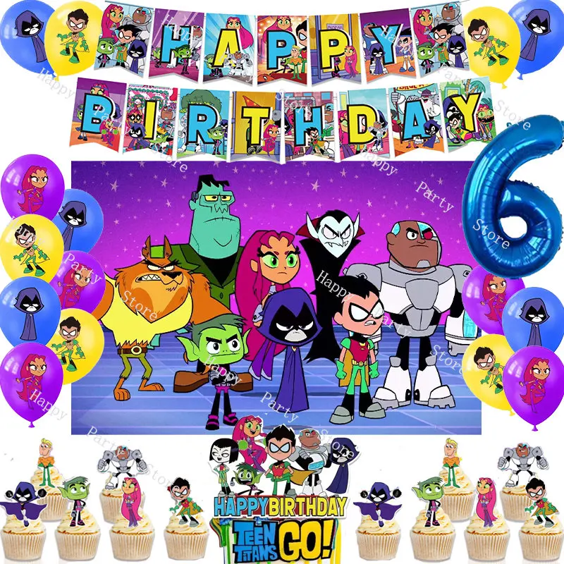 Teened Titans Go Birthday Party Decoration Balloon Photograph Backdrop Banner Cake Topper Titans Baby Shower Party Supplies