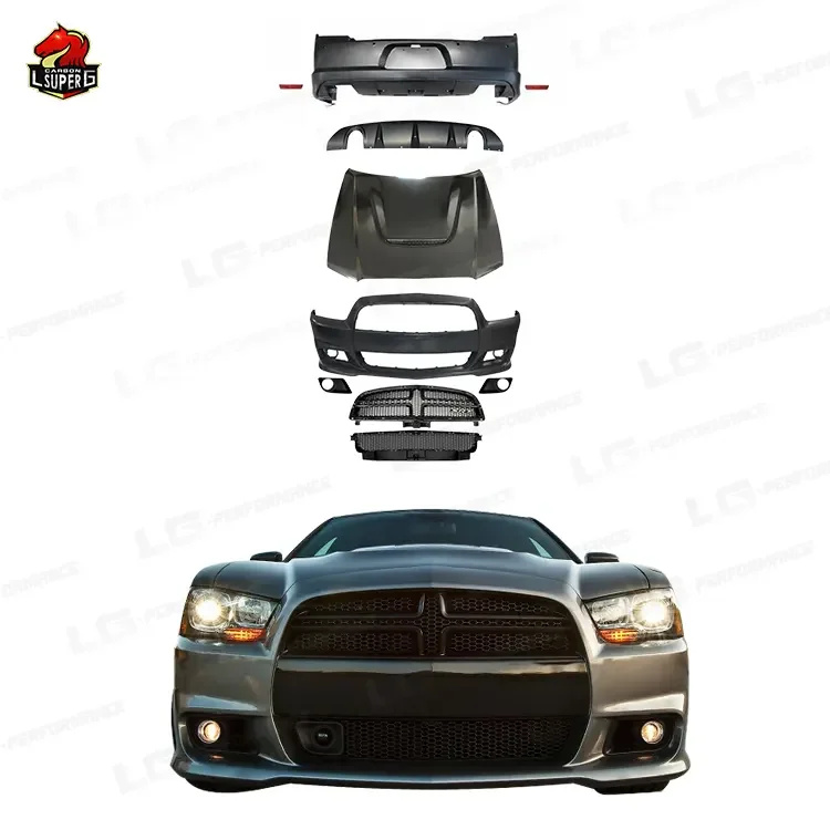 for  High quality SRT style body kit for Dodge Charger 2008-2014 including front rear bumper diffuser engine hood