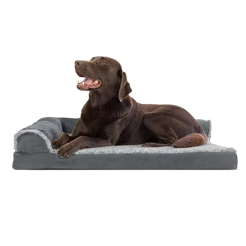 for Deluxe Plush L Orthopedic Pet Bed Waterproof Lined Pillow Sleeping Sofa with Waist Pillow and Seat Cushion