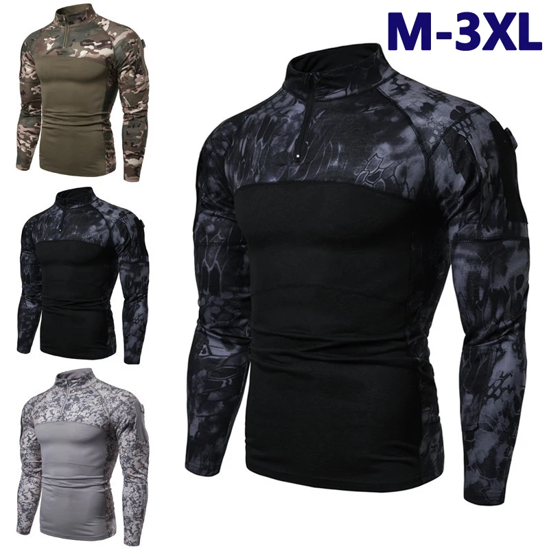 

Men's Camouflage Long Sleeve T-shirt Spring Autumn Outdoor Tactical Shirt Casual Fitness Exercise Slim Pullover Tops