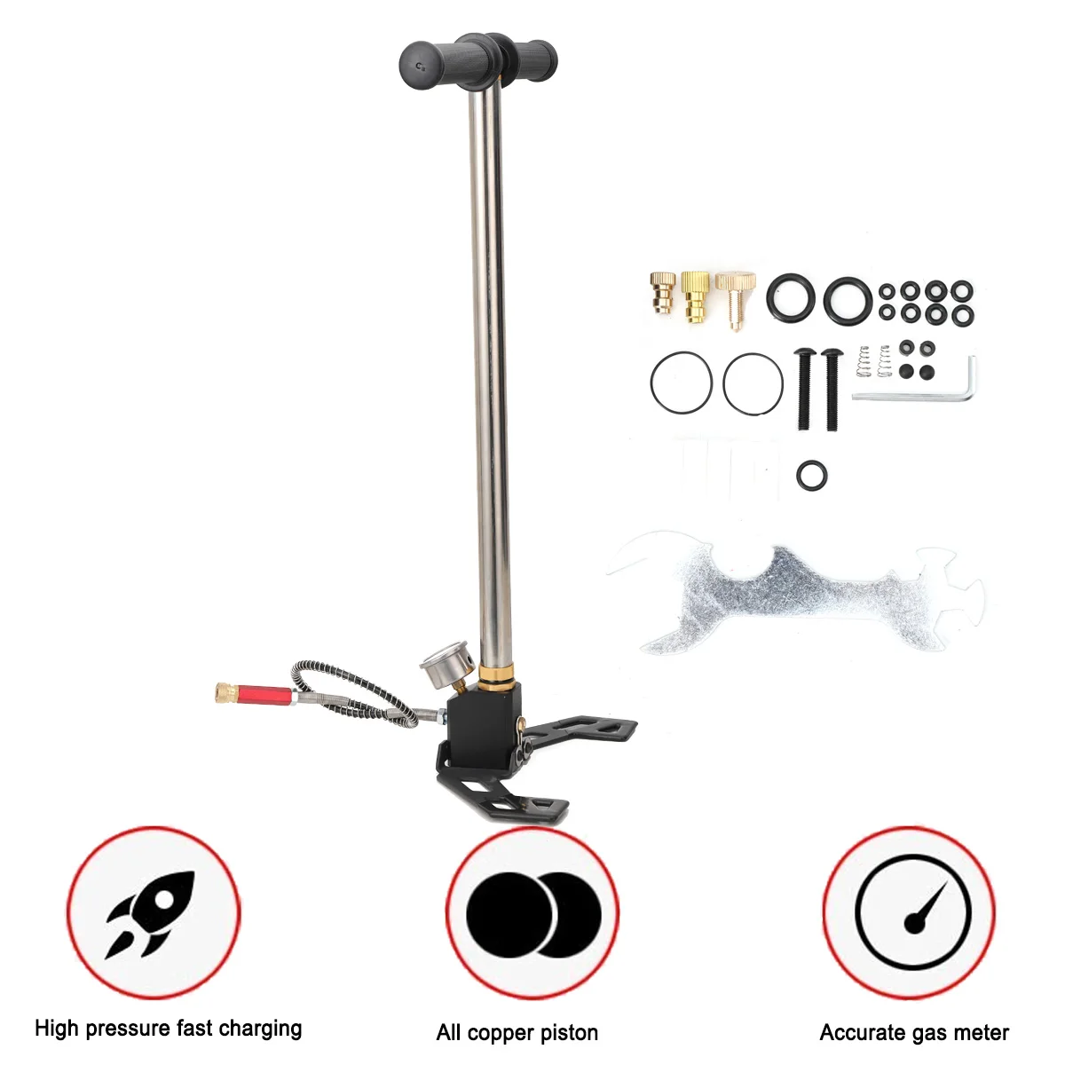 3-Stufen-PCP-Pumpe + Manometer 4500PSI Reifen Kajak Ball Aufblasbare Gewehrluftpumpe Füllständer Hochdruck-Handpumpe – Detail 21