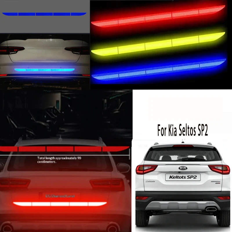 

For Kia Seltos SP2 1Pcs Car Reflective Warning Tape Trunk Anti-Collision Bumper Strip Universal Auto Safety Reflector Sticker