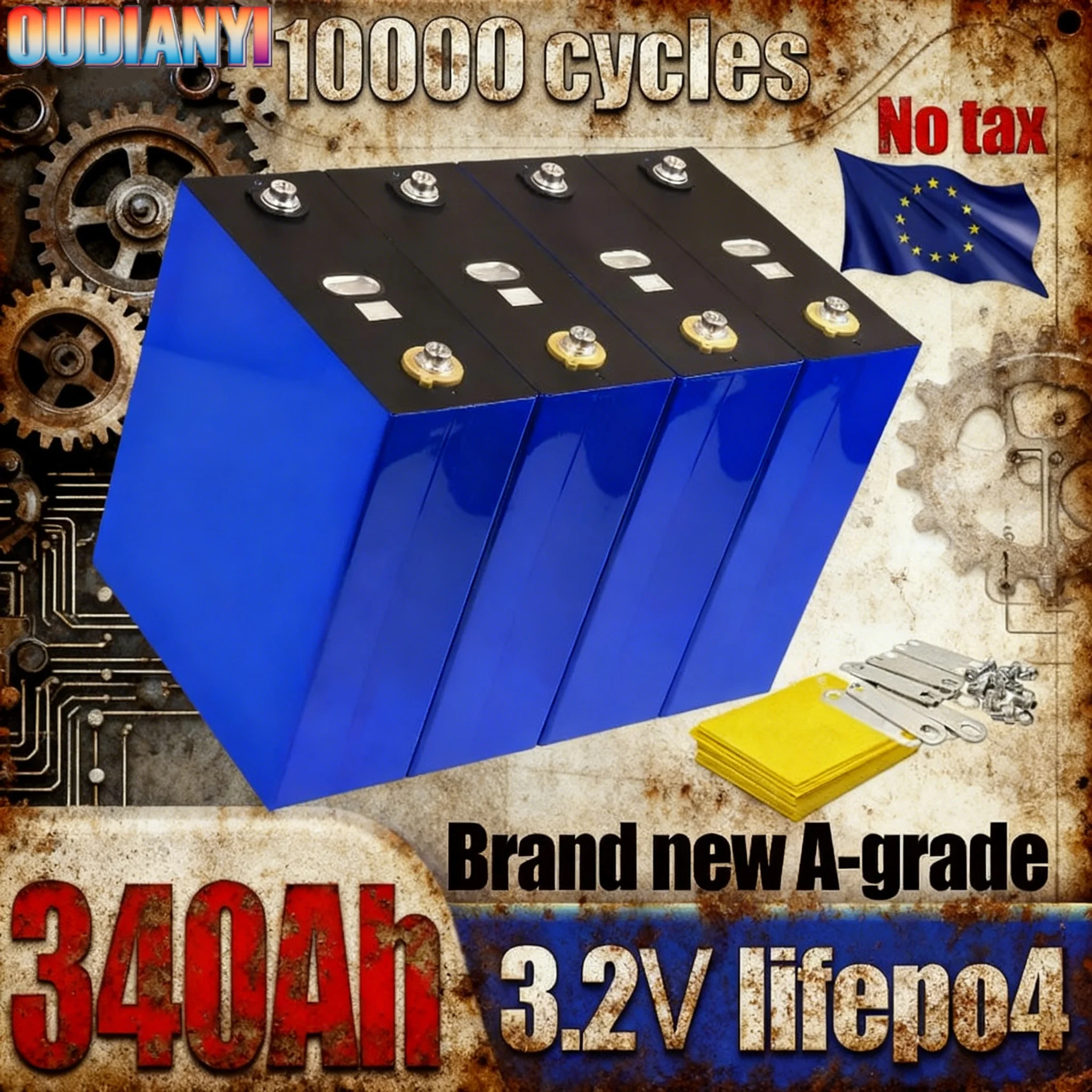 OUDIANYI 3.2V Grade-A Lifepo4 340Ah Rechargeable Battery Lithium Phosphate Golf cars Travel Solar Campers Cell 12v 24v 48v batte