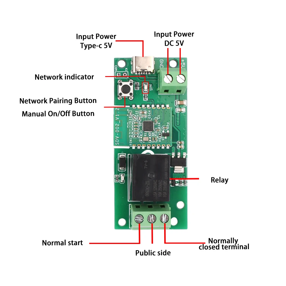 DC7V ~ 32V Smart Switch 2.4GWIFI Tap Auto-verrouillage Module Relais Commutateur Type-C Interface Pour Ewelink APP Contrôle