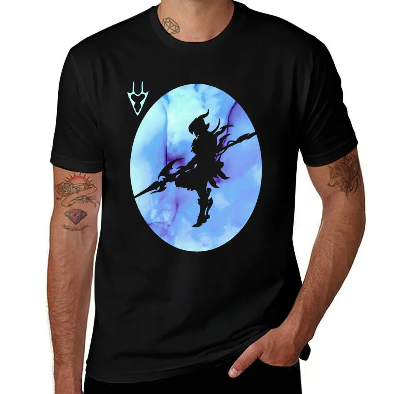 

FFXIV Dragoon Silhouette T-Shirt black cotton t-shirt plain for man package g man t shirts for men T-Shirt