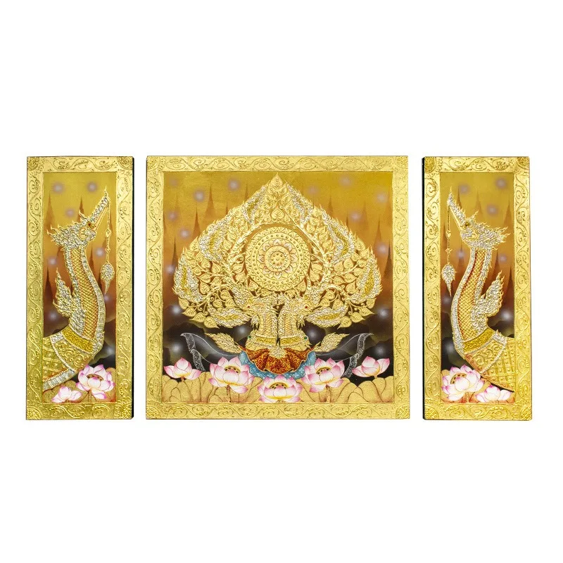 Thai handmade gold foil painting South East Asia Thai soft furnishings hotel club SPA lobby aisle background wall