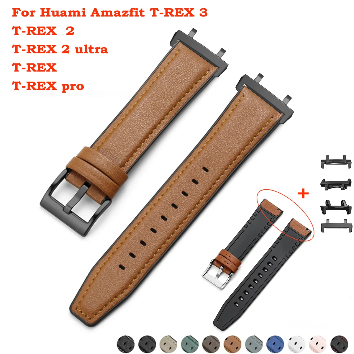 Silicone Leather Bracelet Band For Huami Amazfit T-REX 2/3 Watch Strap Man For Amazfit T-Rex/T-Rex Pro/T-Rex 2 Ultra Correa