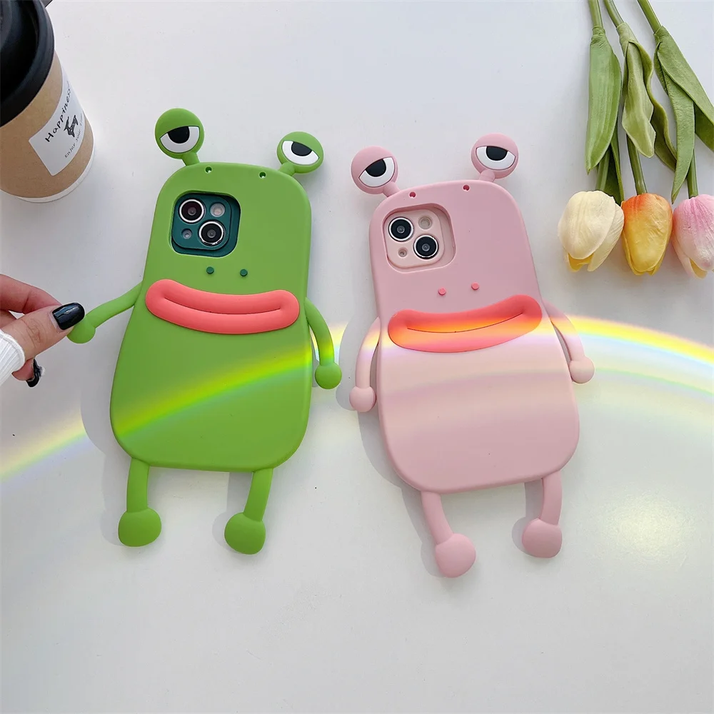 Quirky Big Mouth Frog Bulging Eyes Phone Case for 17 Pro Max Crossbody Strap Soft Silicone Protective Cover for iPhone 16 15 14