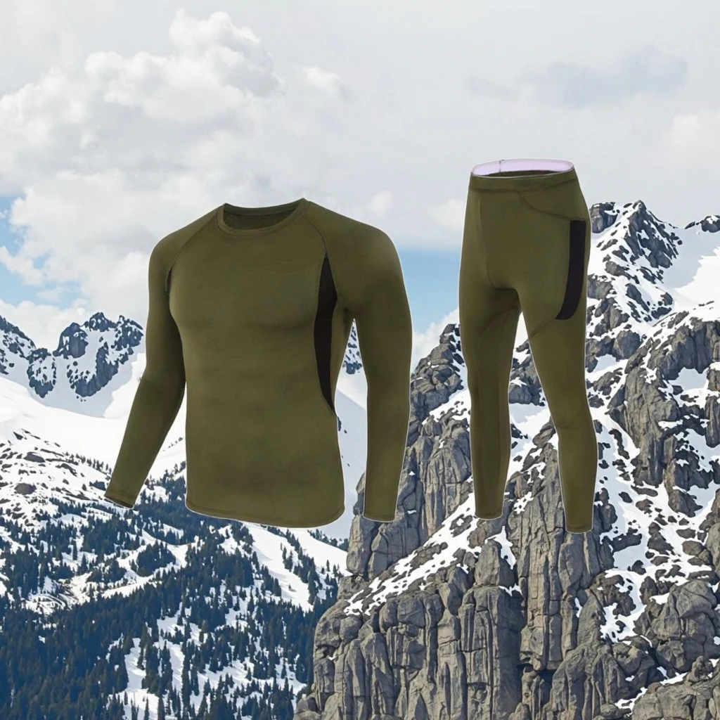 

Men's Quick Dry Thermal Fleece Sports Suit for Fitness Cycling Hiking-Solid Pattern Outdoor Tactical Underwear for Winter
