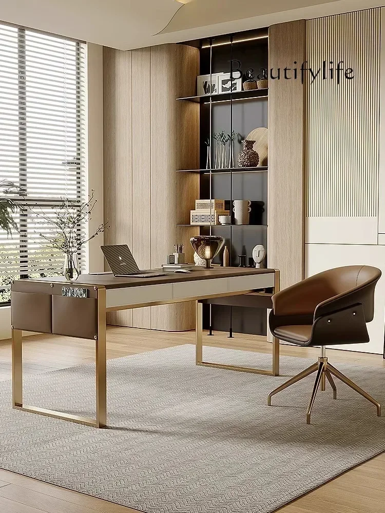 

компьютерный стол Italian light luxury saddle leather desk home living room desk designer high-end computer desk