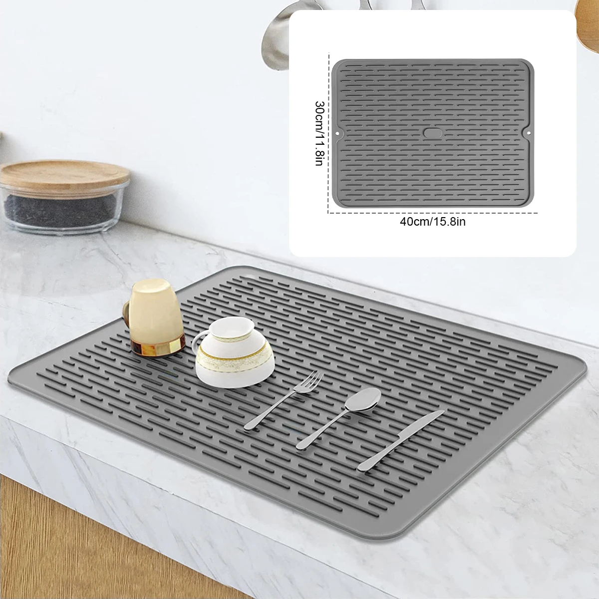 

Silicone Drying Mat 40x45cm Large Dish Drainer Mat for Kitchen Counter Heat Resistant Hot Pot Holder Non-Slip Silicone Sink Mat