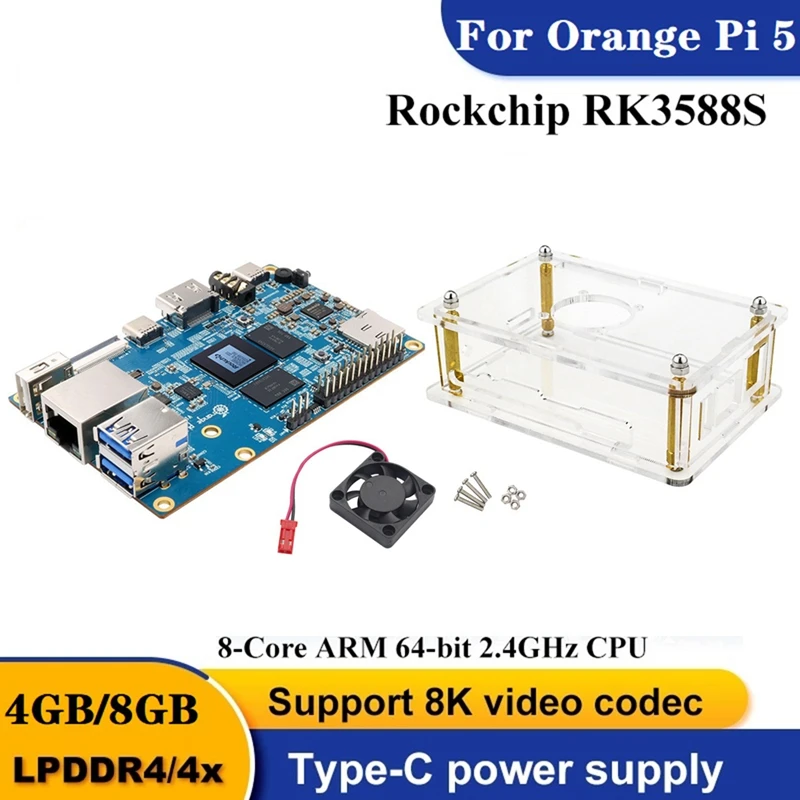 

For Orangepi 5 Development Board+Case+Fan Kit RK3588S 8-Core ARM 64Bit RAM 8K Video Gigabit Wifi+BT Development Board