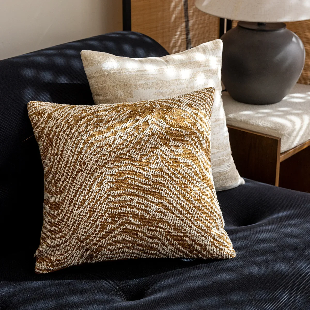 French Khaki Brown Geometric Jacquard Cushion Cover 45X45 Modern Luxury Pillow Covers Decorative Home Decor Sofa Bed Pillowcase