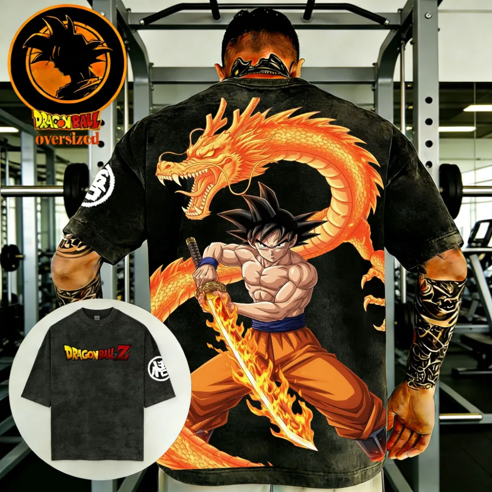 

2026 Summer Dragon Ball Retro Washed Cotton Fitness T-shirt Men's Oversized Short-sleeved Family Unisex Children's Casual Shirt