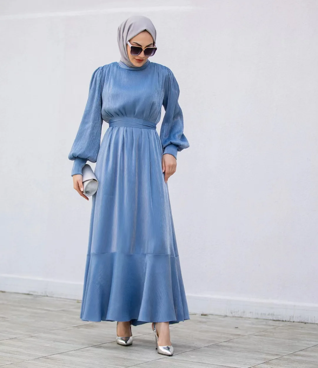 Muslim Fashion Clothes Women Abaya Dubai Arab Puff Sleeves Lace-up Dress Solid with Ruffles Robe Turkey Caftan Marocain Abayas