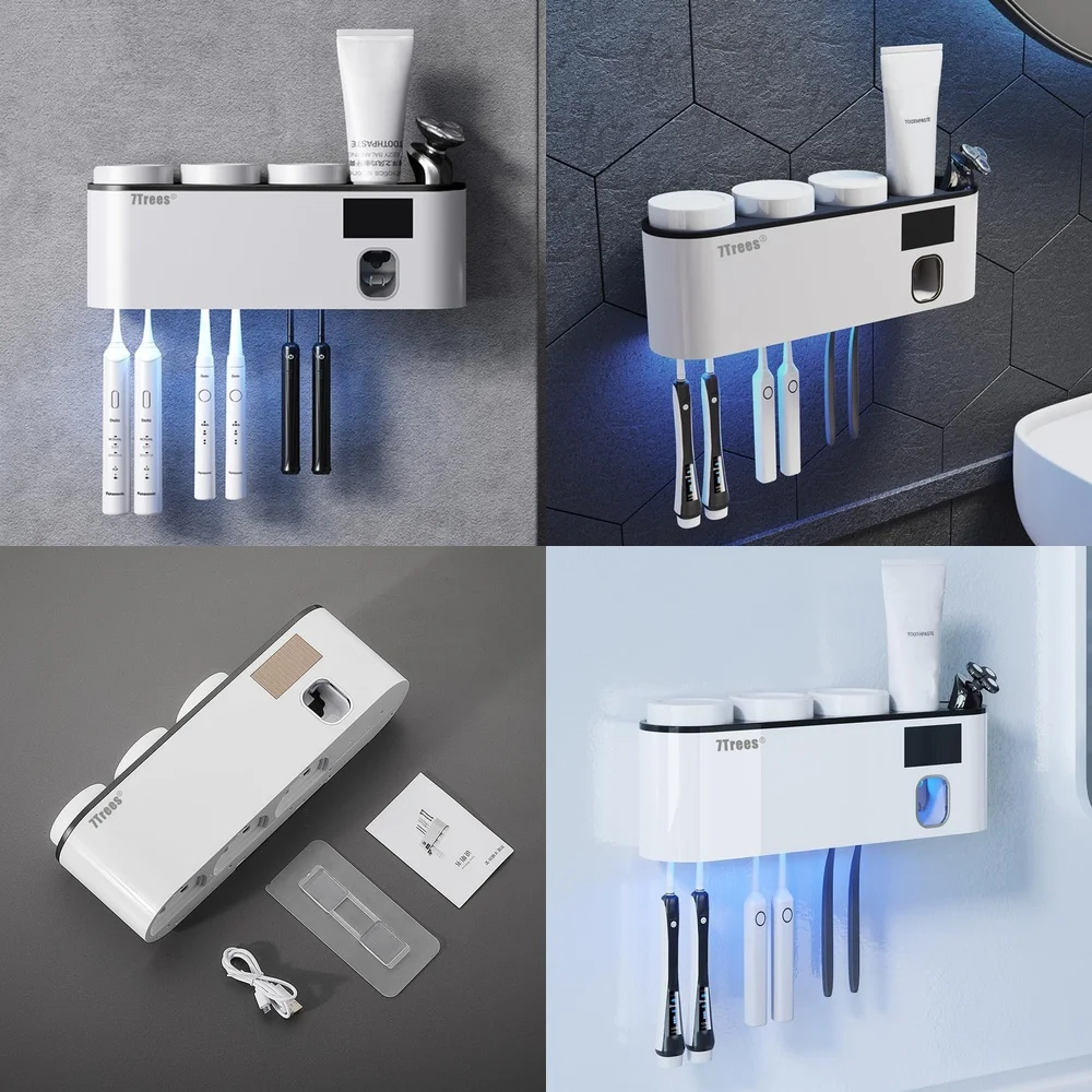 

Toothbrush Holder with 3 Cups Self Adhesive Bathroom Organizer No Drill Mounting Wall Mounted Toothbrush Stand for Easy Storage