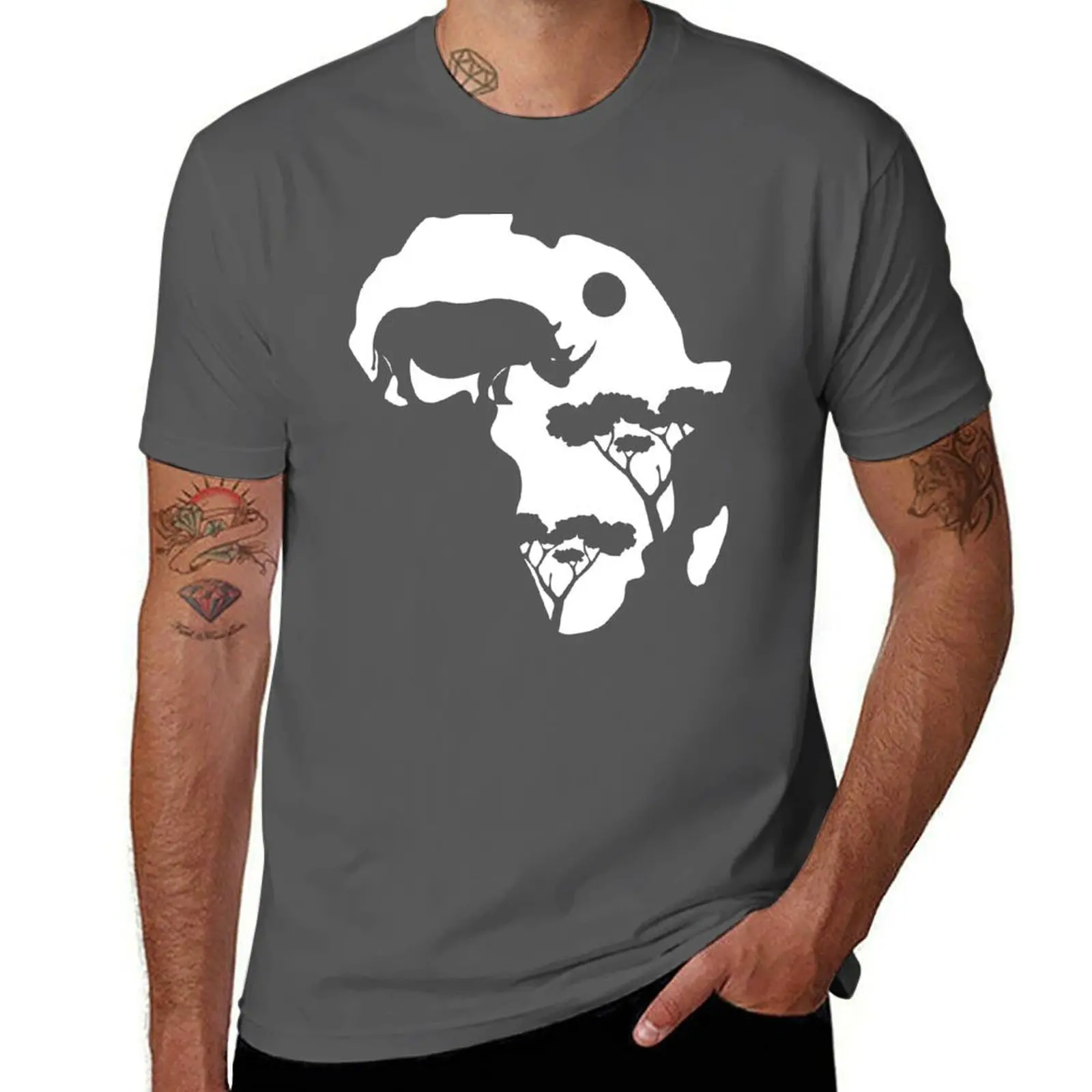 

AFRICA MAP RHINO T-Shirt cotton man t-shirts street wear funny costumes mens shirts graphic tee