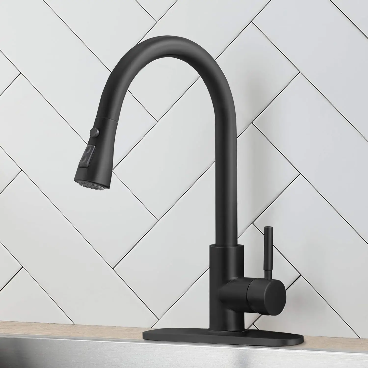 Gun Gray Pull Out Kitchen Faucet Stream Spray Head Single Hole Deck Mounted Sink Mixer Black
